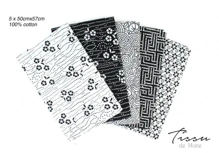 Tissu de Marie Fat Quarter Valkoinen Viisaus 50x57cm - 5 kpl