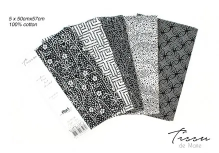 Tissu de Marie Fat Quarter Neutral Blomst 50x57cm - 5 kpl