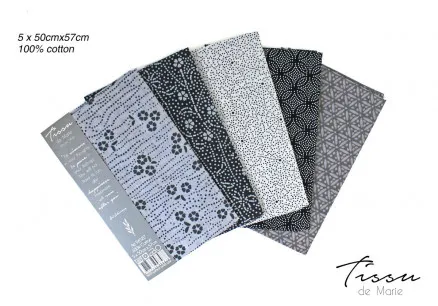 Tissu de Marie Fat Quarter Silver 50x57cm - 5 kpl